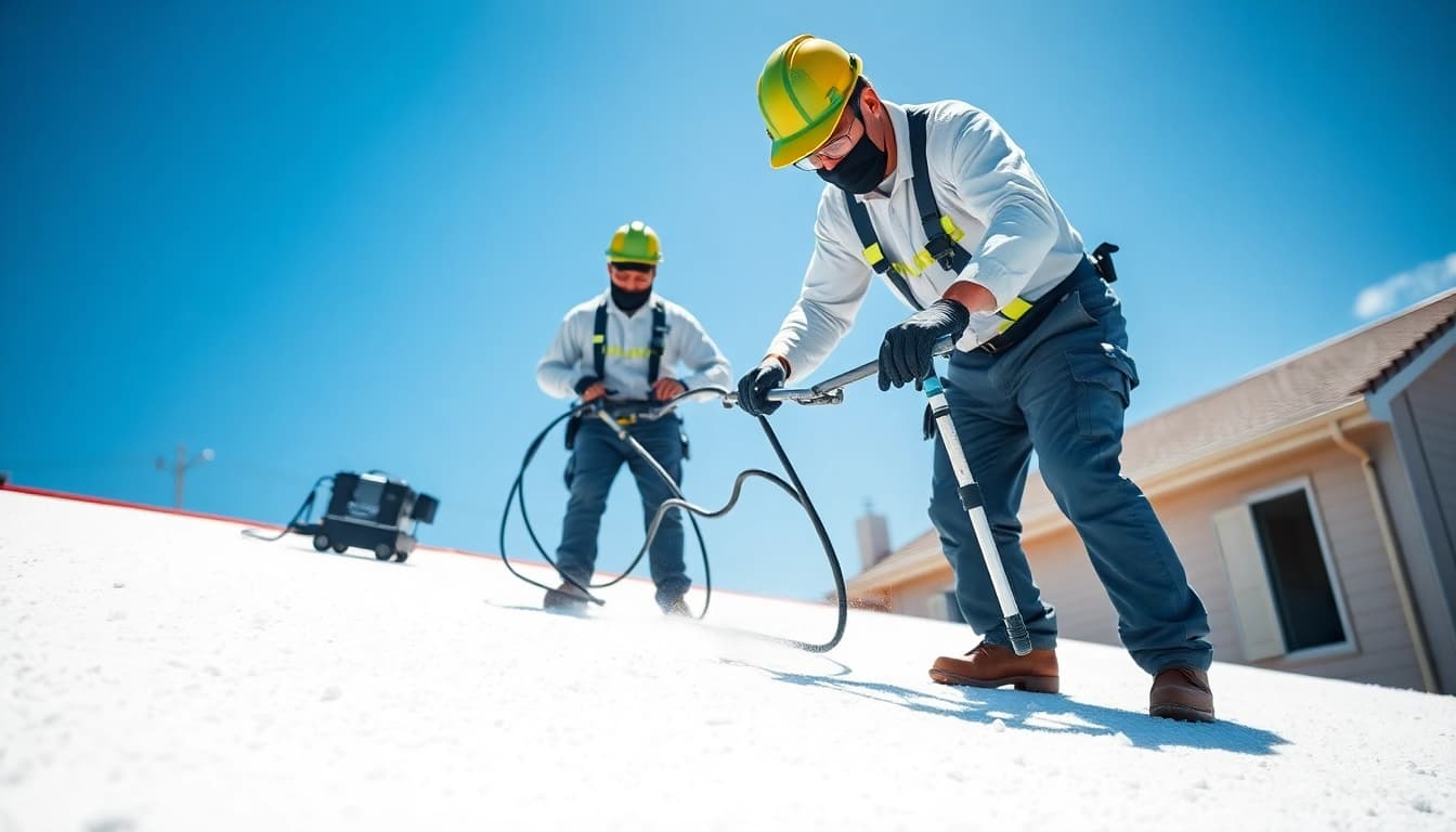 Engaging roof spray foam removal process showcasing professionals actively removing spray foam.