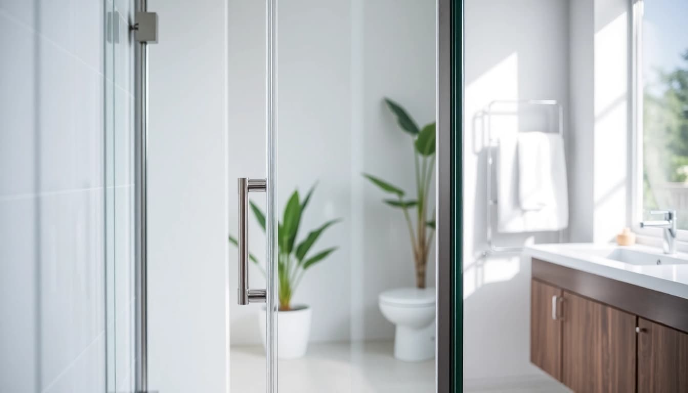 Dusche 100x100 mit eleganten Glaselementen in einem modernen Badezimmer-Setup.