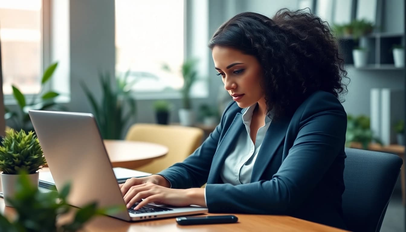 Filling out the eta uk application form on a laptop in a modern office.
