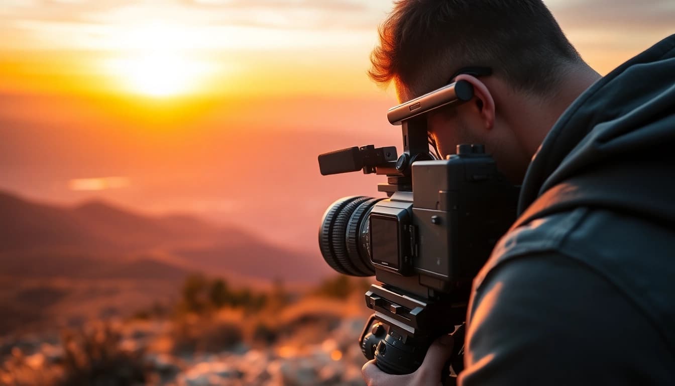 Capturing stunning landscapes with expert video capture techniques in golden hour lighting.