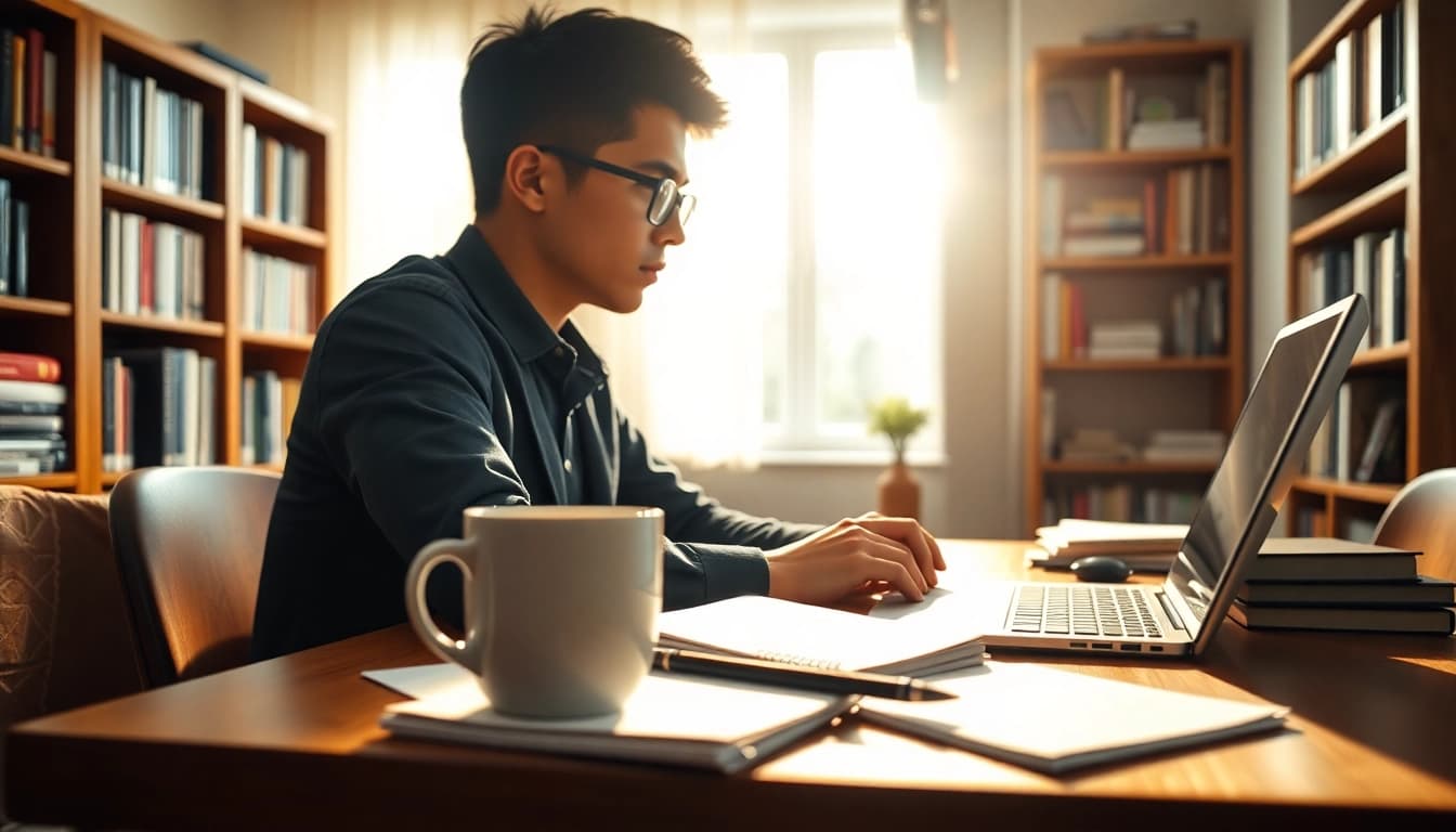 Engaged student working diligently at a desk, highlighting the option to pay someone to take gre for me.