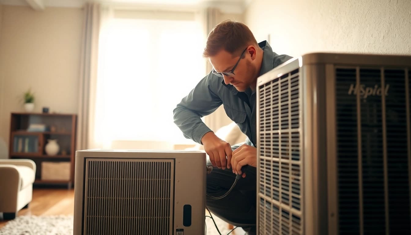 Providing expert AC Repair Tampa services by a skilled technician in a cozy home setting.