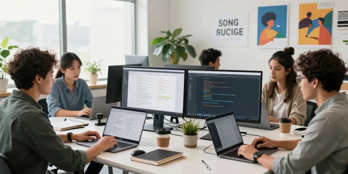 Team collaborating in a modern digital workspace for website builder Malaysia services.