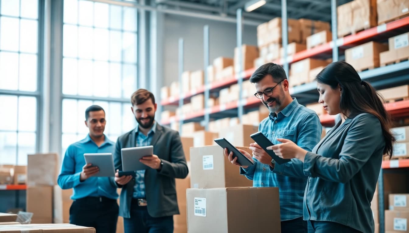 Lot tracking software in use by warehouse staff for efficient inventory management