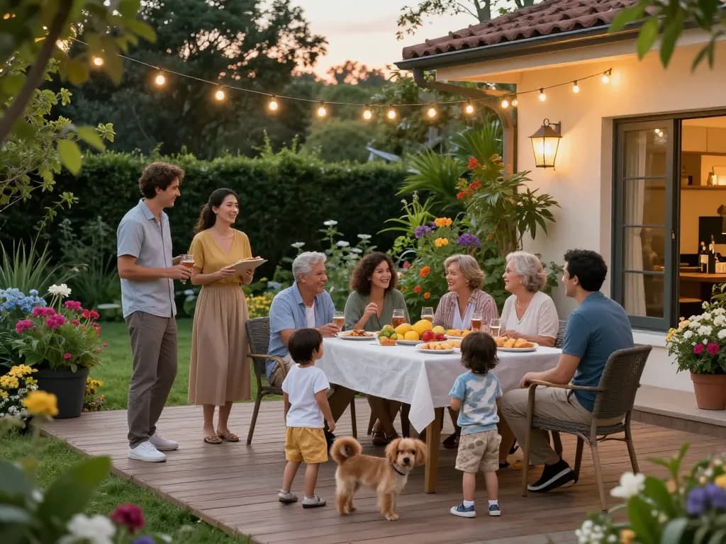 Family enjoying a sunny day on a designed veranda, showcasing the versatility of a veranda configurator.