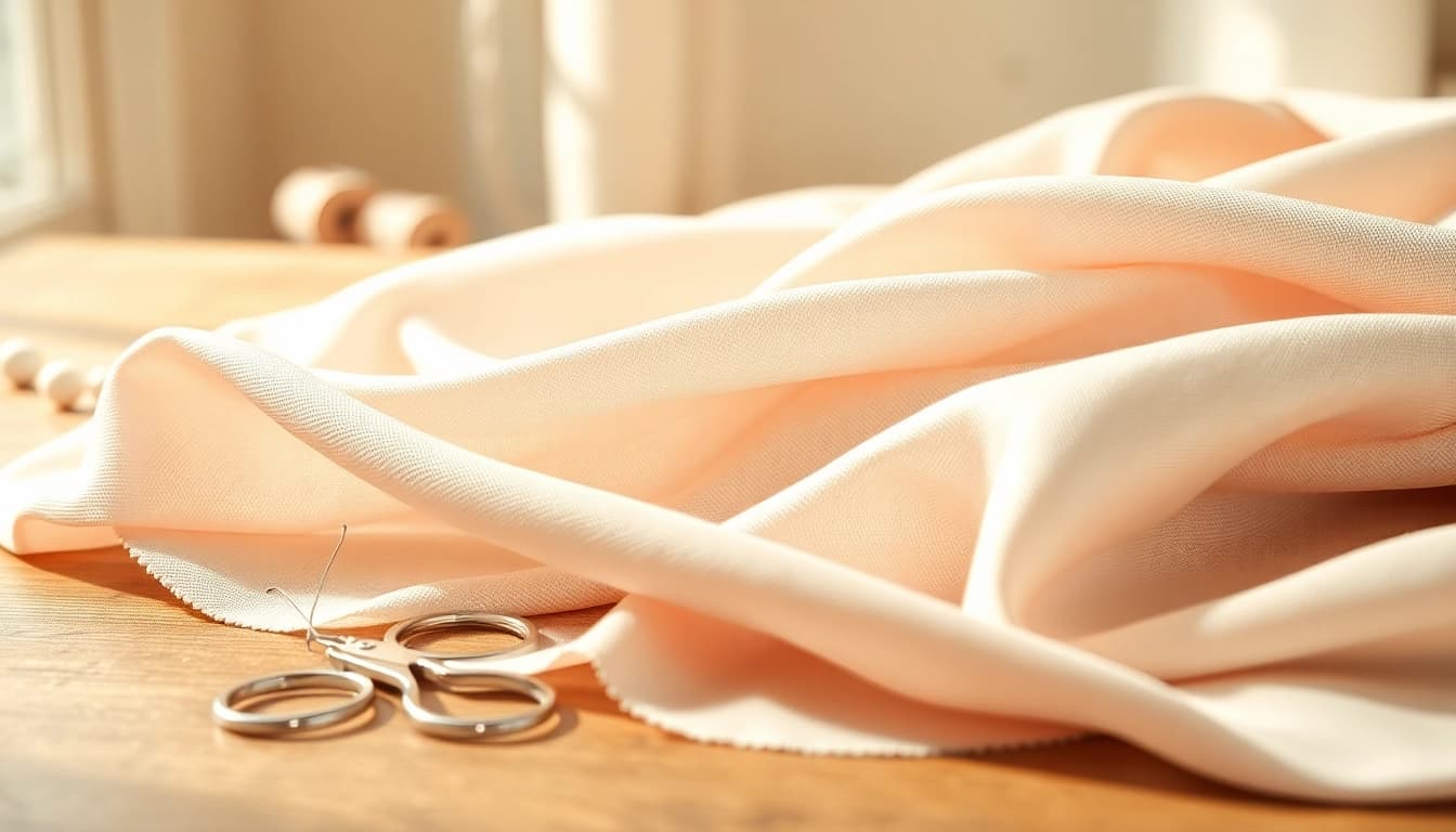 Viscose stof met een elegante textuur en zachte kleuren, perfect voor modeontwerp.