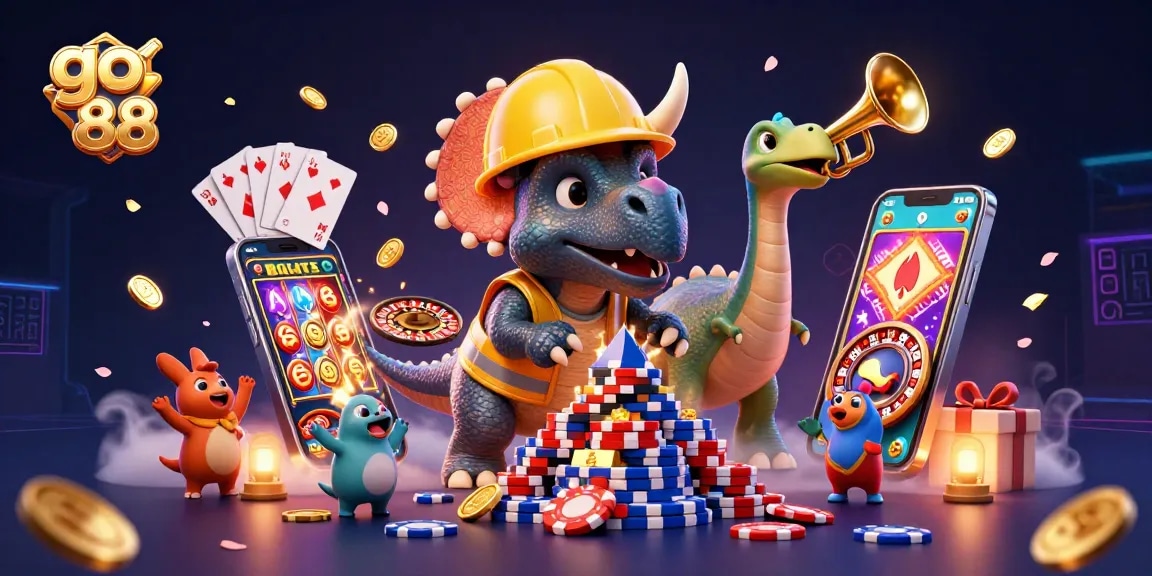 Experience go 88 thrills with a vibrant 3D casino scene of excitement and winnings.