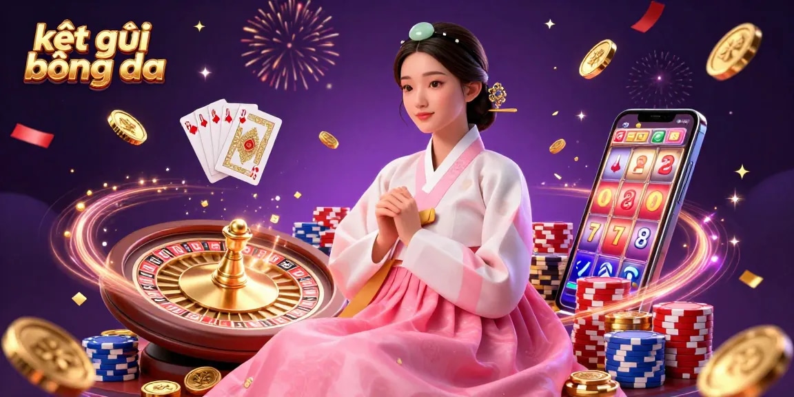 Experience live kết quả bóng đá with dynamic casino elements, including roulette and vibrant cards.