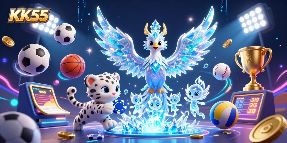 Experience thrilling gameplay at KK55 with a vibrant scene showcasing an ice phoenix and gaming elements.