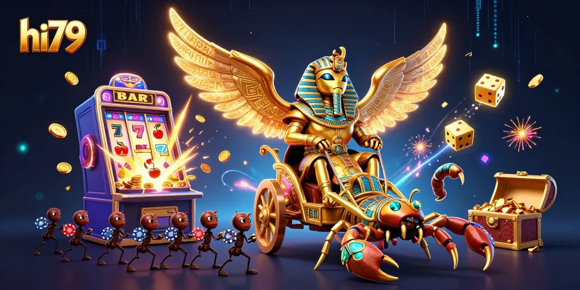 Experience exciting gameplay at hi79 with a golden scarab beetle chariot and dynamic casino elements