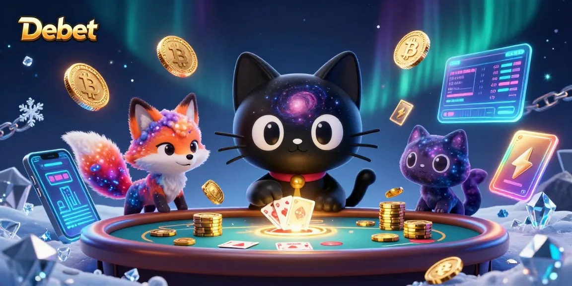 Experience enchanting gaming at Debet as a cosmic black hole cat entices bets with golden chips.