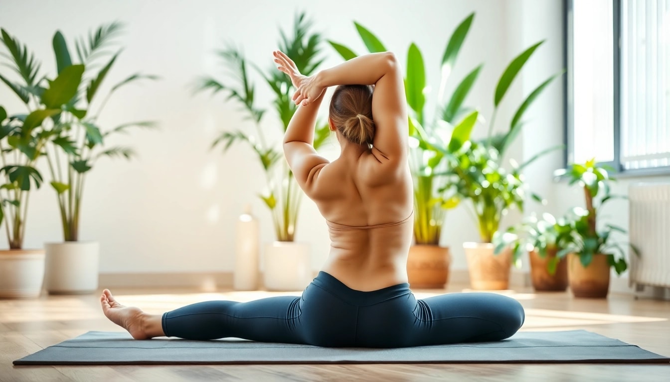Learn how to get rid of back pain naturally through yoga and relaxation techniques in a serene environment.