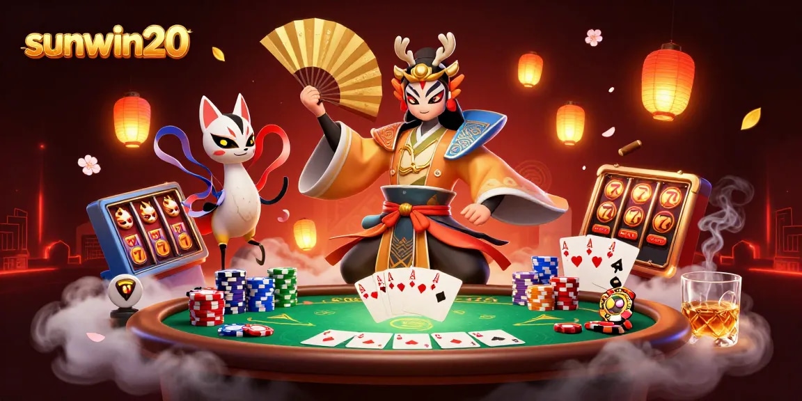 Experience exhilarating gameplay with sunwin20 at this vibrant 3D casino scene showcasing thrilling poker and slots action.
