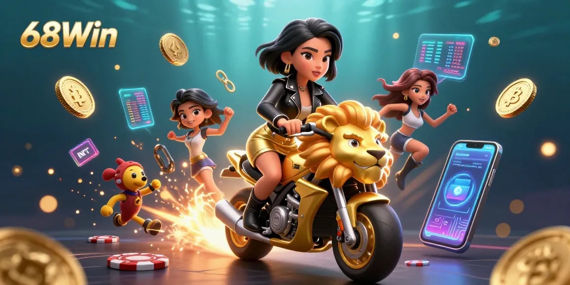 Engage with thrilling 68Win online casino experiences as glamorous characters celebrate winning.