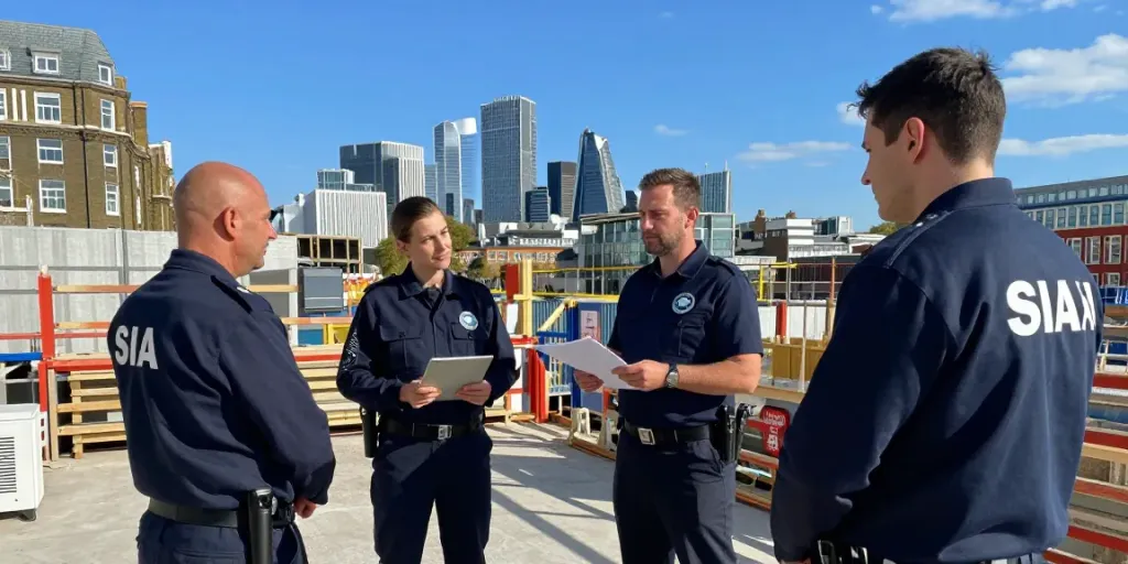 "Security Solutions by a trusted provider in London, showcasing licensed professionals assessing construction site security."