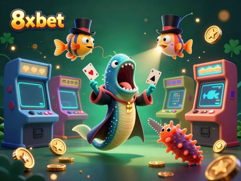 Experience thrilling card tricks with 8x bet in a vibrant underwater casino scene.