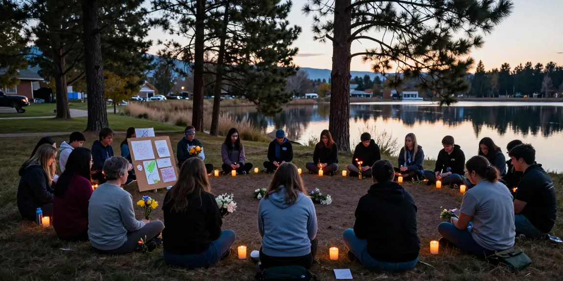 Community tribute for Colorado School Shooting victims with candles and drawings.