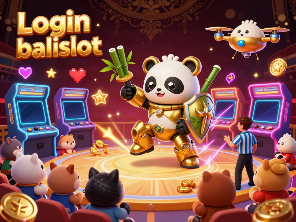 Experience thrilling games at Login balislot with vibrant arcade and casino elements in a dynamic 3D scene.