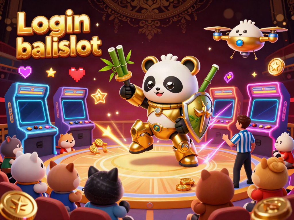 Experience thrilling games at Login balislot with vibrant arcade and casino elements in a dynamic 3D scene.