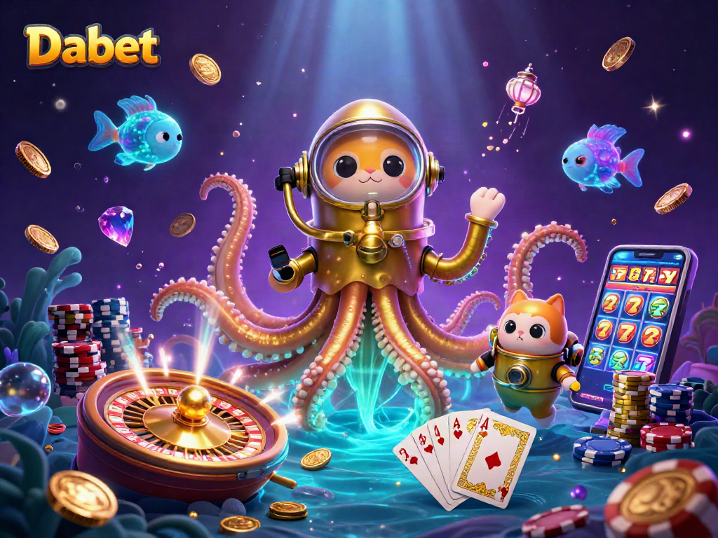 Dabet showcases a thrilling casino adventure with a kraken, diving cat, and sparkling treasures.