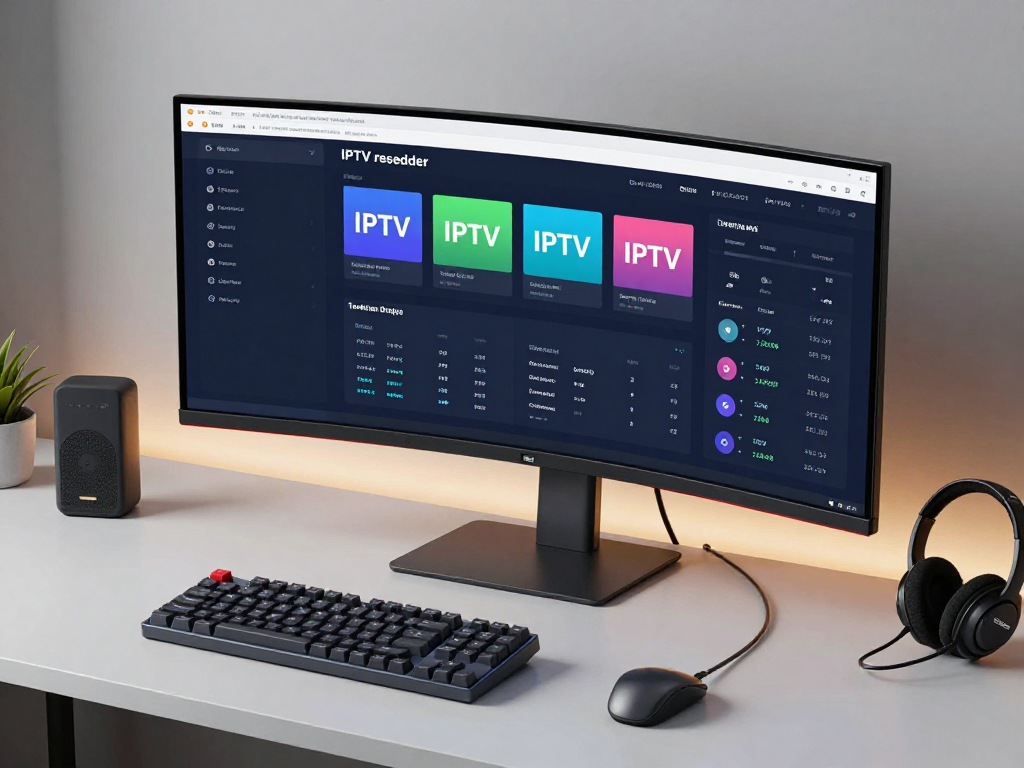 An advanced IPTV panel interface showcasing real-time analytics and client management in a modern developer workspace setup.