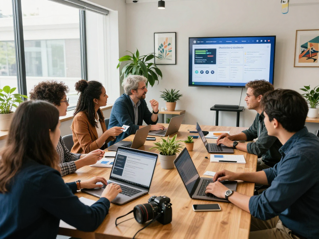 Professionals discussing starrtups and networking in a modern workspace