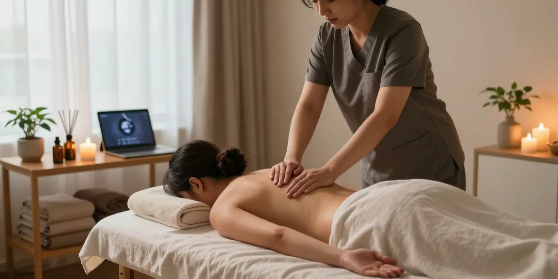 Relaxing 경기출장안마 session in a serene home with essential oils and soothing ambiance.