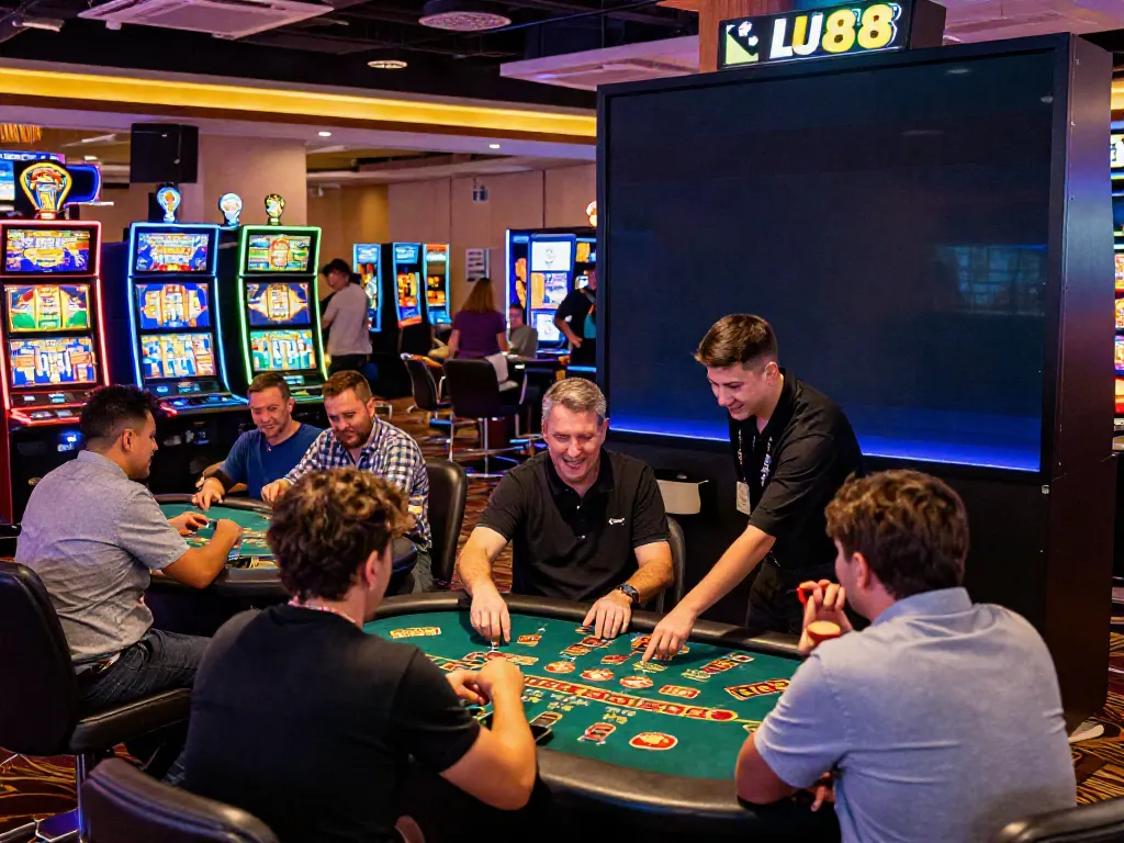 LU88 gaming scene showcasing players enjoying diverse games in a vibrant casino atmosphere.