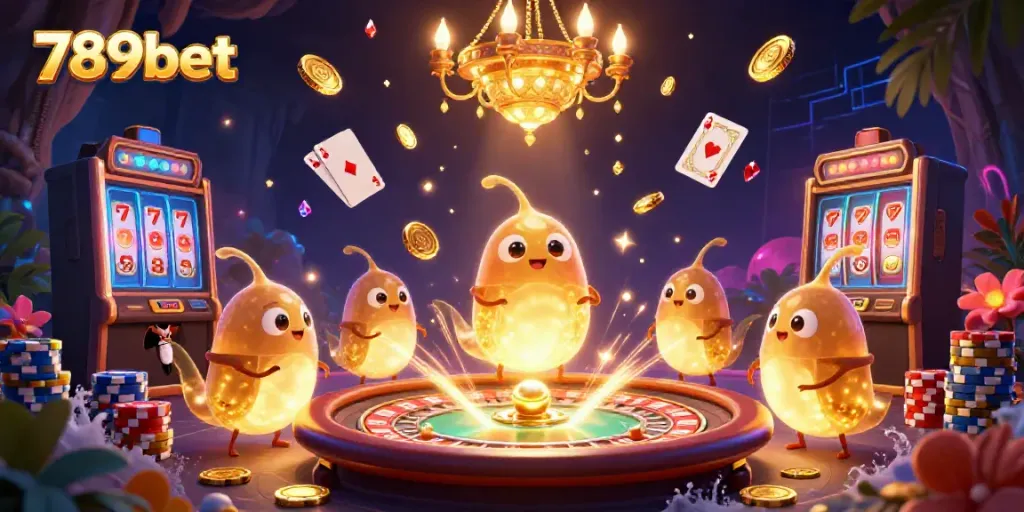 Experience the thrills of 789bet with a vibrant 3D casino scene featuring glowing glowworms and dynamic gaming elements.