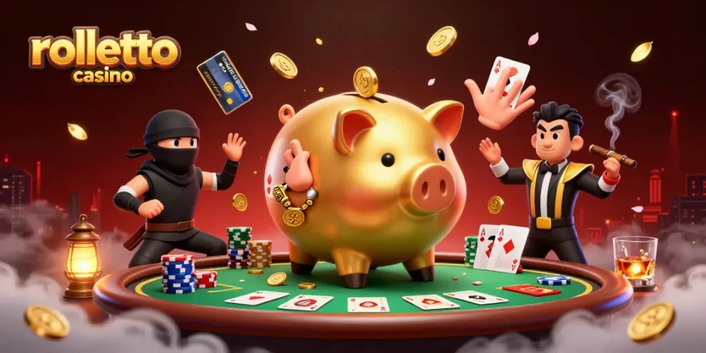 Win big at rolletto casino with thrilling gaming action featuring lively characters and casino elements.