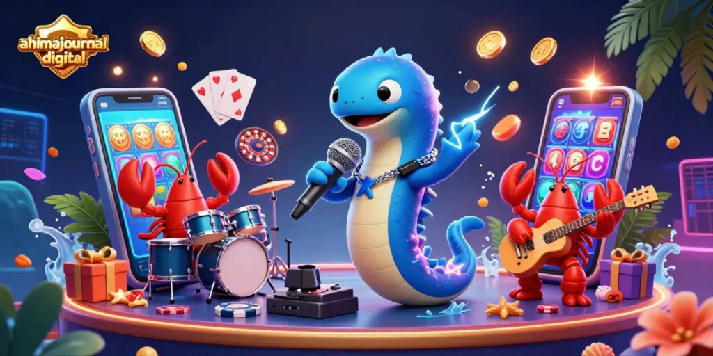 Engage in thrilling gameplay with ahimajournal-digital at an underwater casino featuring vibrant characters.