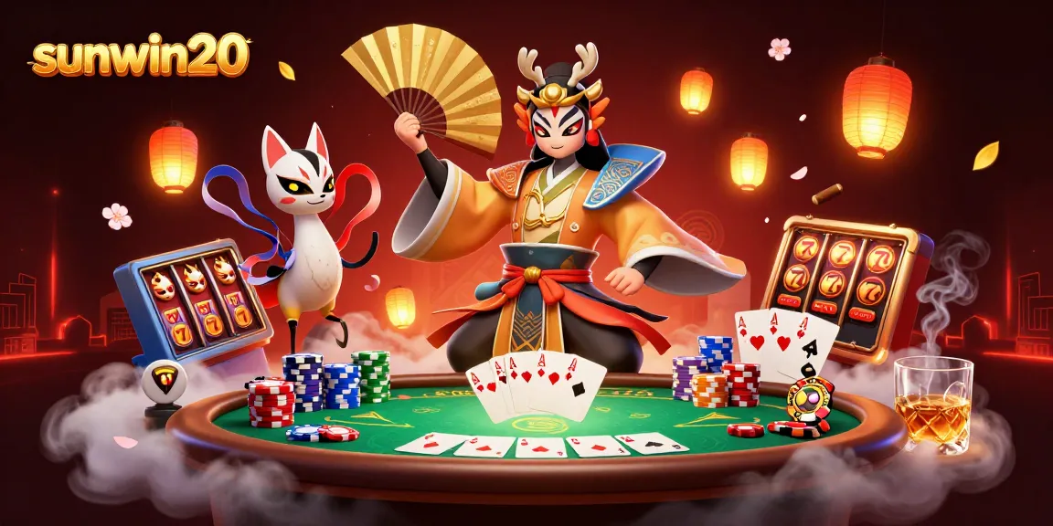 Experience exhilarating gameplay with sunwin20 at this vibrant 3D casino scene showcasing thrilling poker and slots action.