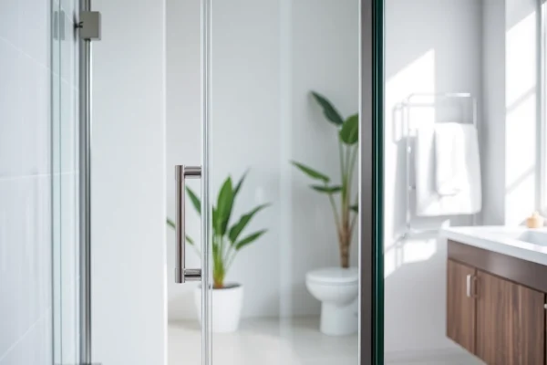 Dusche 100x100 mit eleganten Glaselementen in einem modernen Badezimmer-Setup.