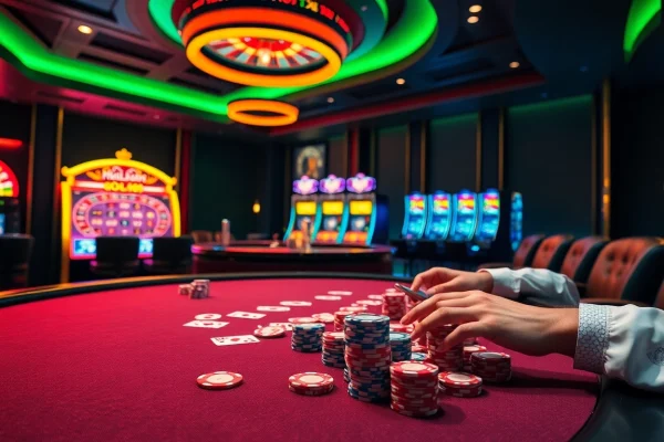 Experience high-stakes gameplay at MB66 casino with vibrant poker and roulette action.