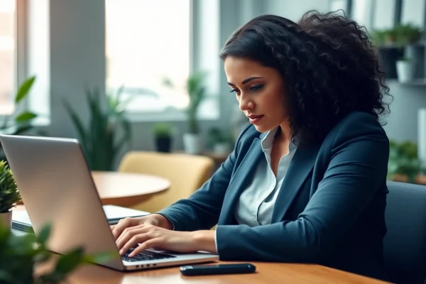 Filling out the eta uk application form on a laptop in a modern office.