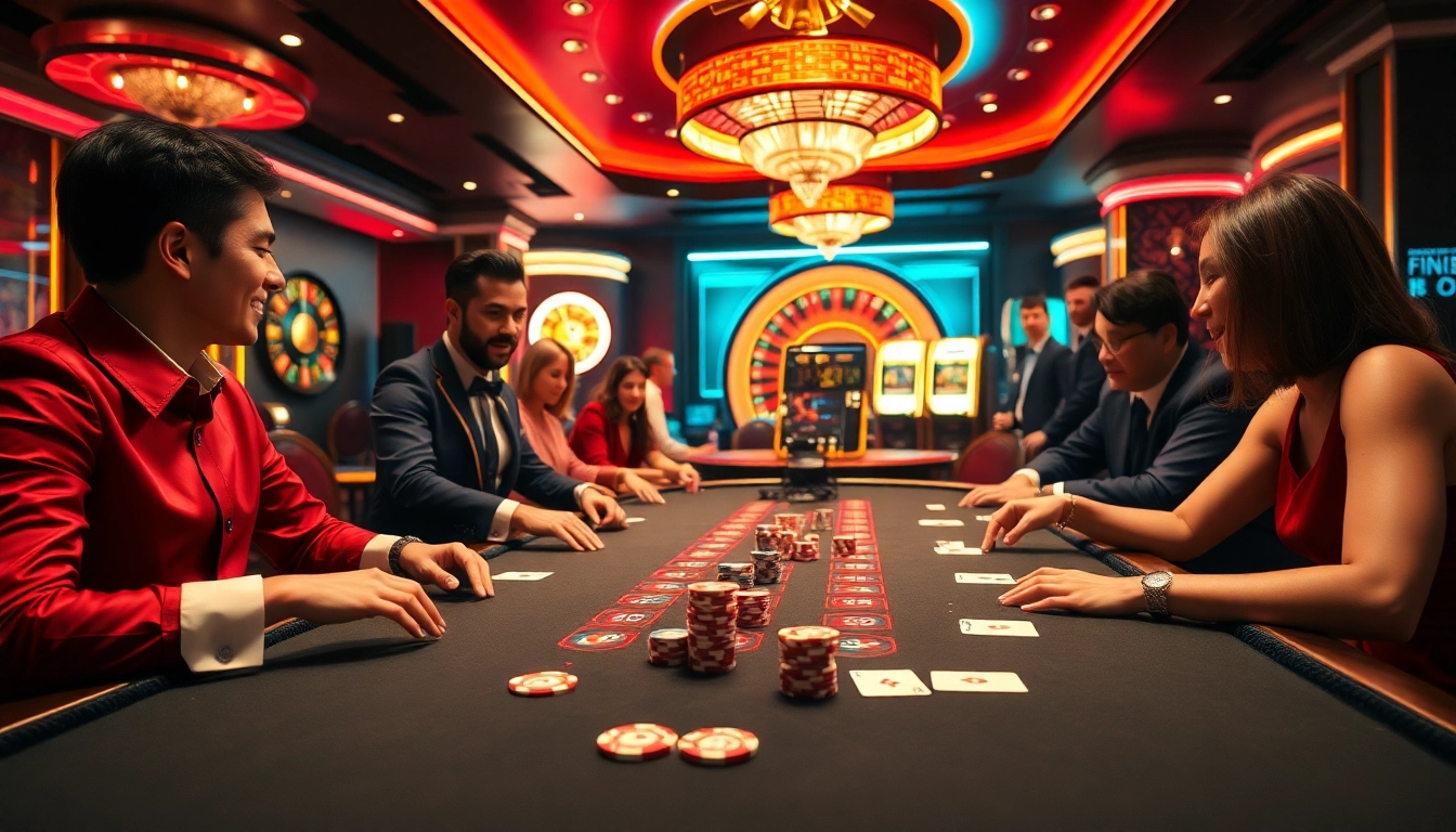 Experience the excitement at a Go8-themed casino with players at the poker table.