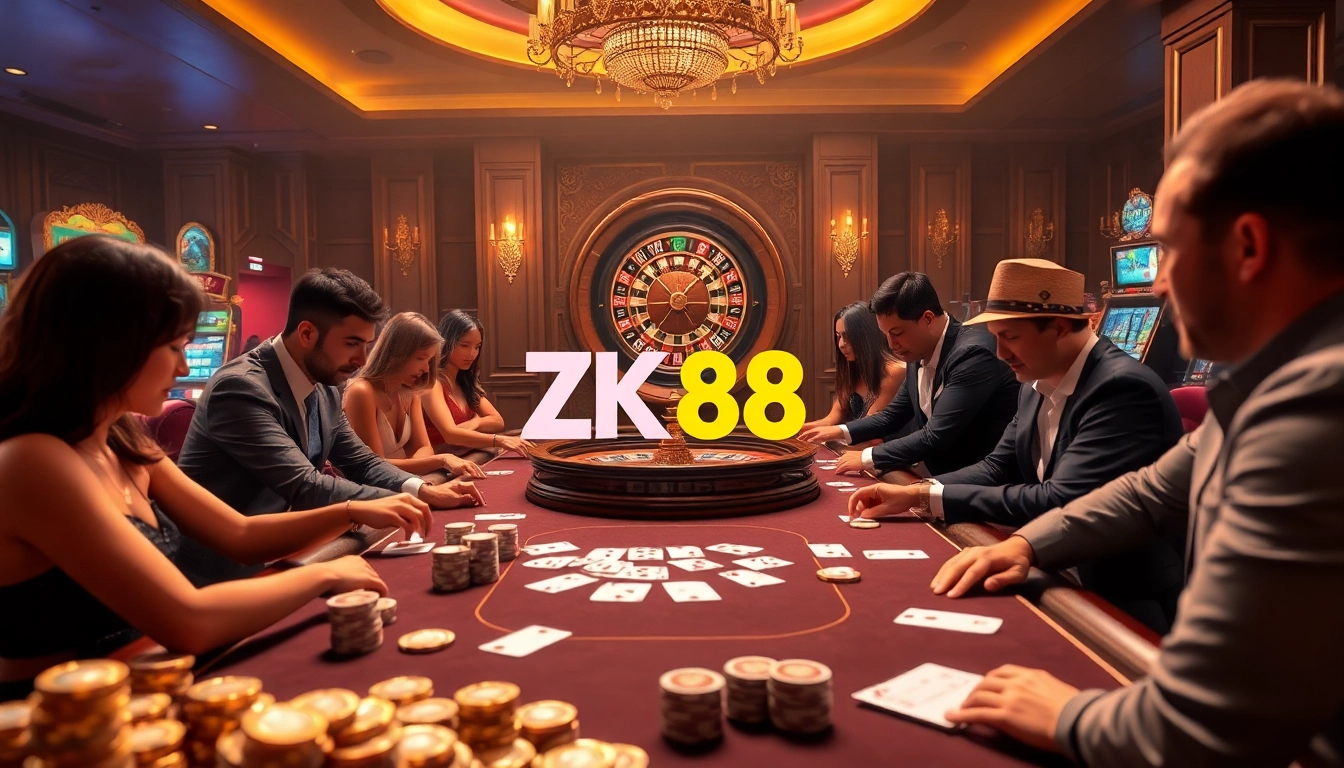 Excited players engaging in poker at https://zk88.club/ showcasing luxury and strategic gameplay.
