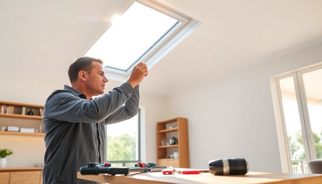 Expert technician conducting Velux repairs on a skylight, ensuring quality and satisfaction.