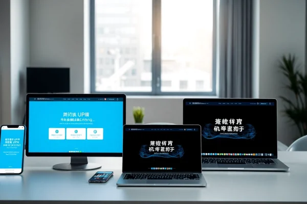 快连官网界面在现代工作区的多设备上显示。