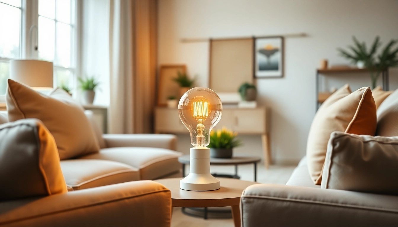 Brightly lit a 19 bulb illuminating a stylish living room with modern decor.