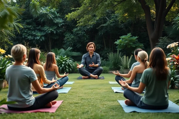 Embrace mental wellness through meditation in a tranquil garden setting.