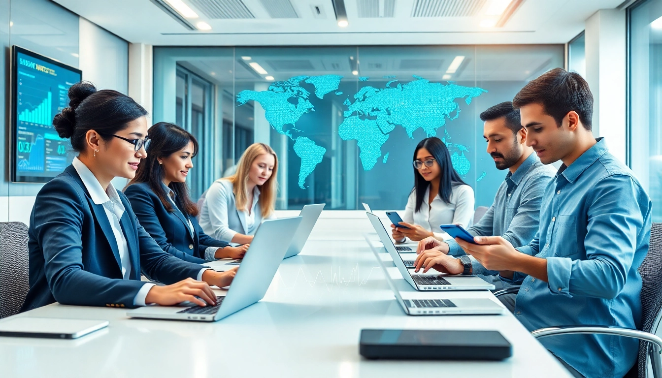 在现代办公环境中，快连下载展示了多元化专业人士享受无缝互联网连接的场景。