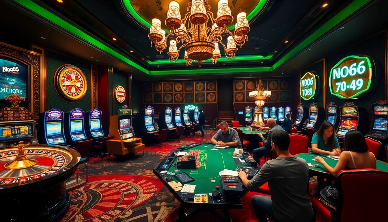 ผู้เล่นกำลังเล่นโป๊กเกอร์ในคาสิโนธีม Noo66 ที่หรูหรา แสดงถึงความตื่นเต้นและองค์ประกอบการพนัน