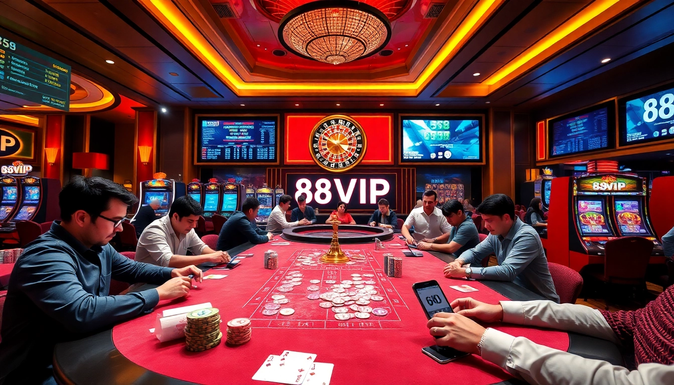 Experience excitement at 68VIP casino with vibrant cards, chips, and a roulette wheel.