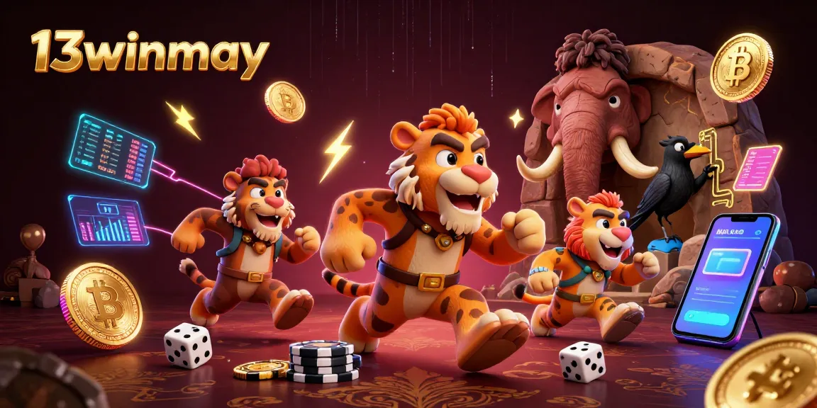 Experience the thrill of 13winmay with a vibrant prehistoric casino scene featuring cavemen and epic stakes!