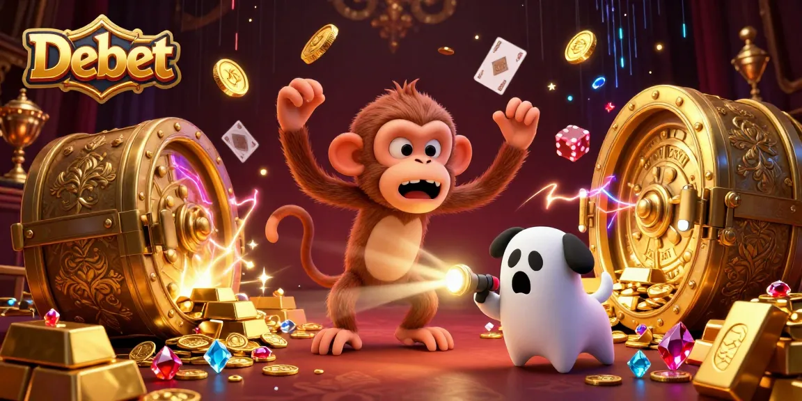 Engage in thrilling gameplay at Debet’s haunted casino with a poltergeist monkey and ghost-hunter puppy.