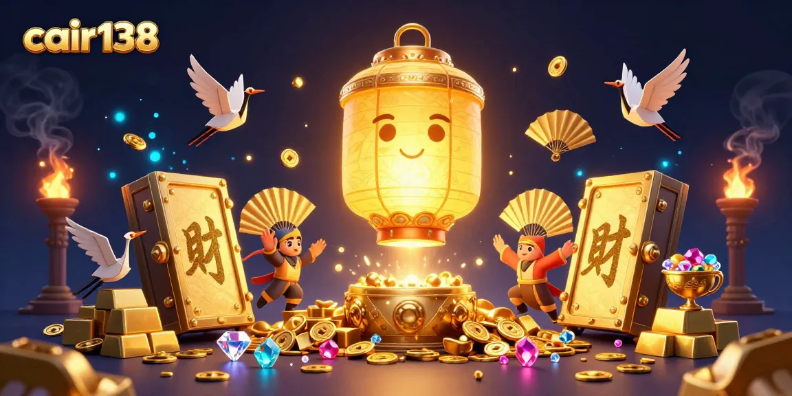 Cair138 offers a vibrant online casino experience showcasing golden lanterns and treasure elements.