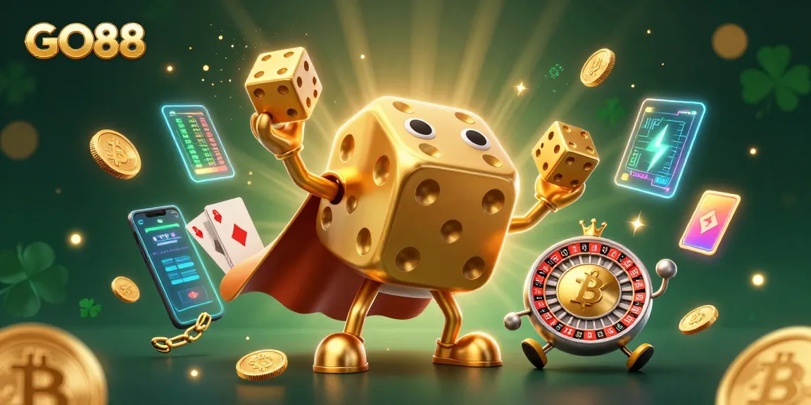 Engage with GO88's exciting gambling universe, featuring 3D cartoon characters and vibrant casino elements.