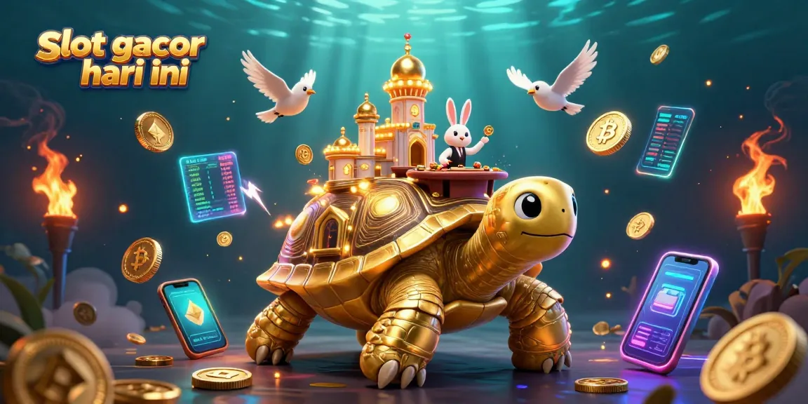 Experience slot gacor hari ini with a golden tortoise casino and vibrant gaming elements.