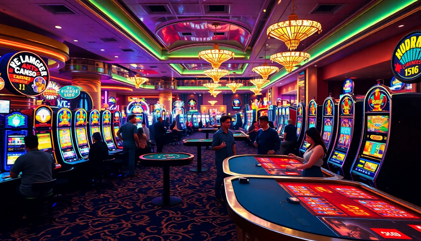 Mainkan situs pgbet dengan suasana kasino yang ramai dan semarak, menunjukkan pemain yang penuh semangat.